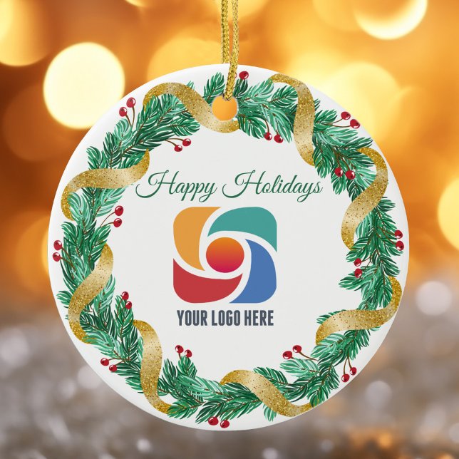 Happy Holidays Custom Company Logo Christmas Ceramic Tree Decoration (Creator Uploaded)