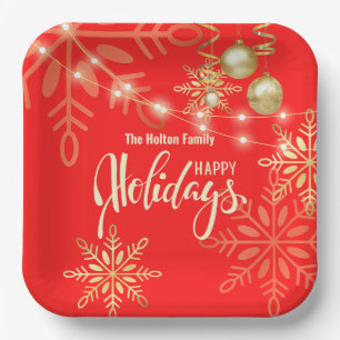 Happy holidays custom green paper plates