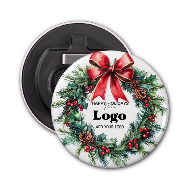 Happy Holidays Custom Logo Bulk Gift Clients Bottle Opener (Front)