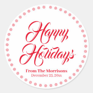 Happy Holidays, custom name cute favour Classic Round Sticker