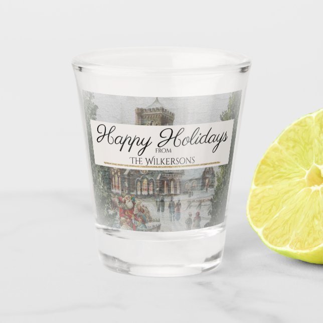 Happy Holidays Custom Nostalgic Christmas Scene Shot Glass (Front)