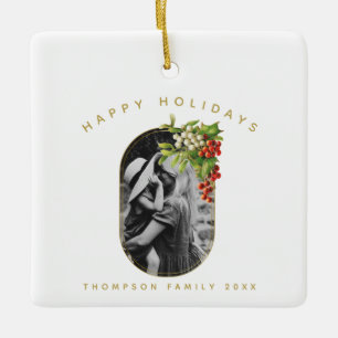 Happy Holidays Custom Photo Family Christmas Ceramic Ornament