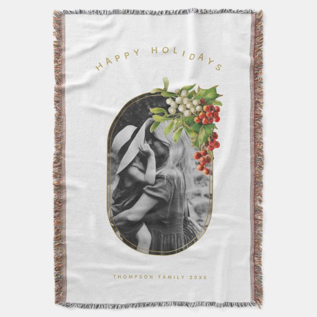 Happy Holidays Custom Photo Family Christmas Throw Blanket (Front Vertical)