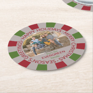 Happy Holidays custom photo & name coasters
