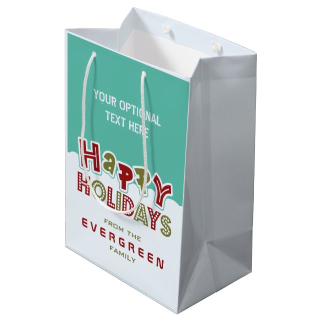 Happy Holidays custom text gift bag (Back Angled)