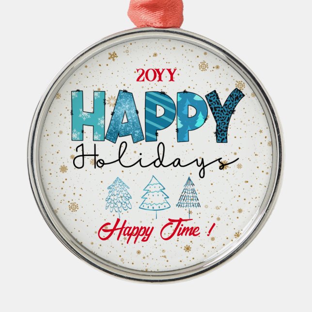 Happy Holidays Customise Metal Tree Decoration (Front)