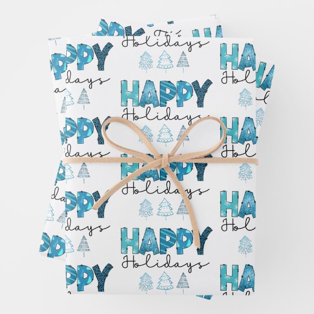 Happy Holidays Customise Wrapping Paper Sheet (In situ)