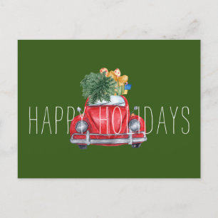 Happy Holidays Customizable Red Car Holiday Postcard
