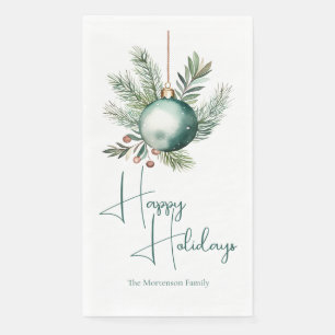 Happy Holidays Customized Green Ornament Christmas Napkin