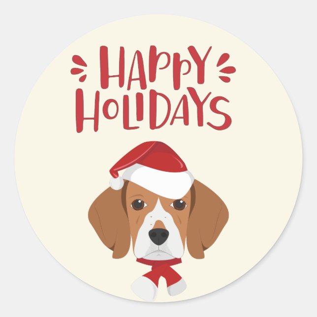 Happy Holidays - Cute Beagle Christmas Classic Round Sticker (Front)