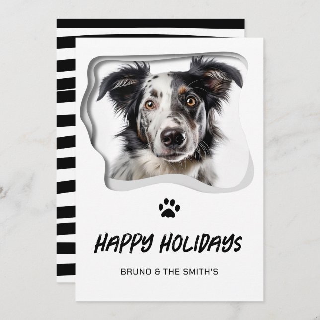 Happy Holidays Cute Black White Dog Christmas Holiday Card (Front/Back)