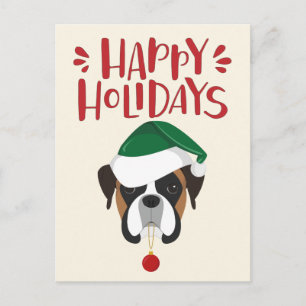 Happy Holidays - Cute Boxer Christmas Postcard