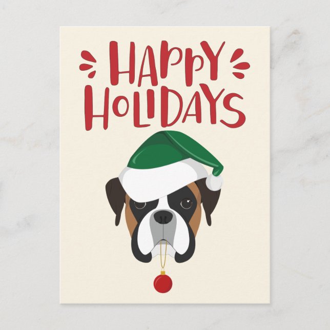 Happy Holidays - Cute Boxer Christmas Postcard (Front)