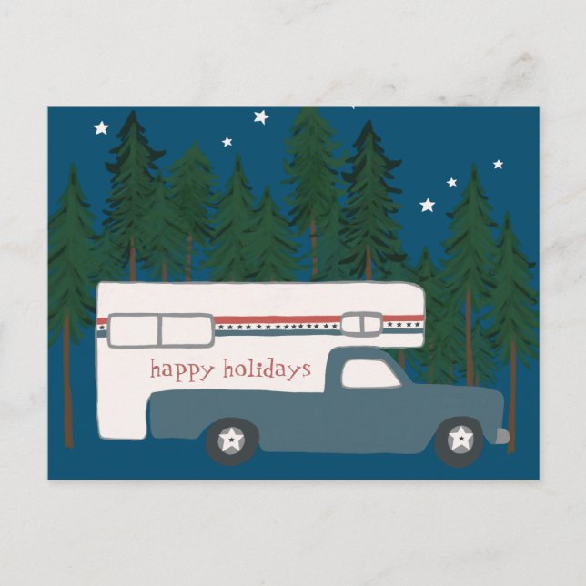 HAPPY HOLIDAYS Cute Camper Camping Truck Holiday Postcard (Front)