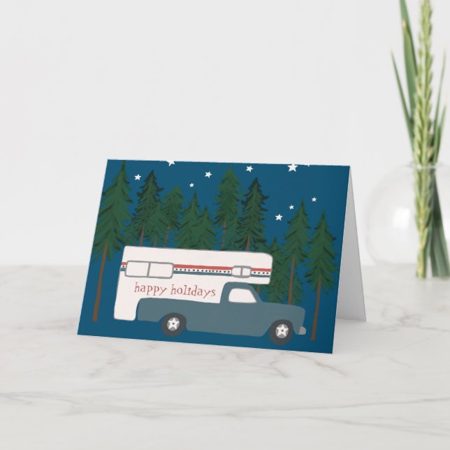 HAPPY HOLIDAYS Cute Camper Camping Truck Xmas Card (Front)