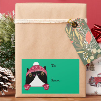 Happy Holidays Cute Cat Gift Label