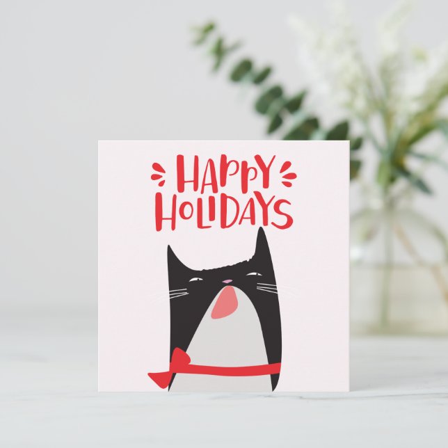 Happy Holidays - Cute Christmas Cat Cartoon Holiday Card (Standing Front)