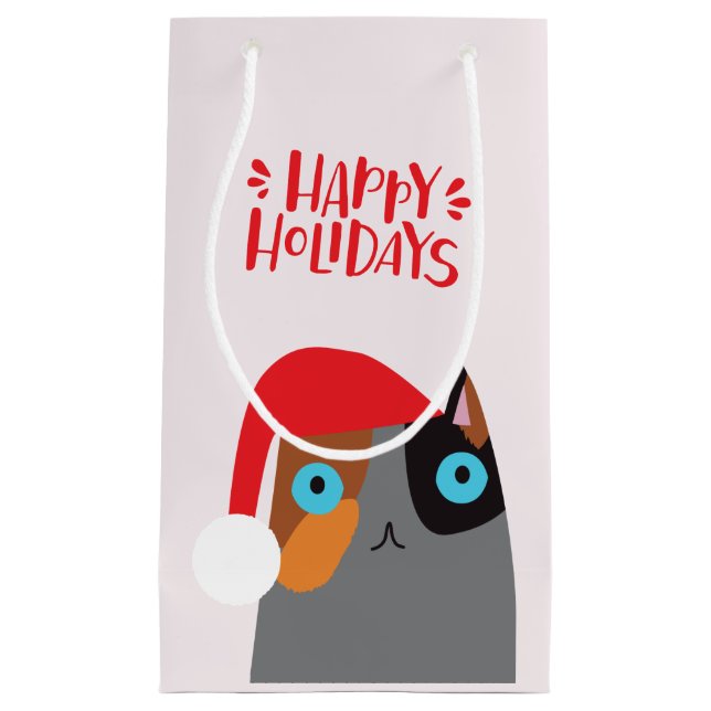 Happy Holidays - Cute Christmas Cat Cartoon Small Gift Bag (Front)