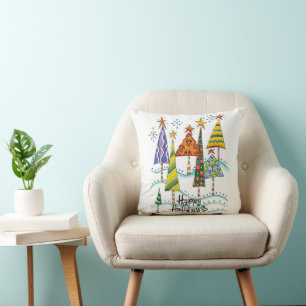 Happy Holidays! Cute Christmas Trees with Stars Cushion