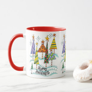 Happy Holidays! Cute Christmas Trees with Stars Mug