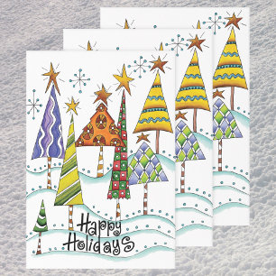 Happy Holidays! Cute Christmas Trees with Stars Wrapping Paper Sheet