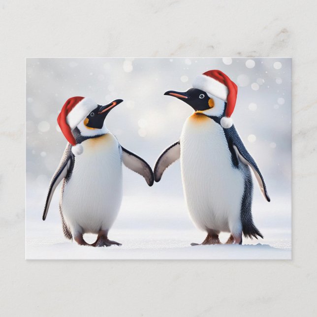 Happy Holidays Cute Christmas with Penguins Holiday Postcard (Front)