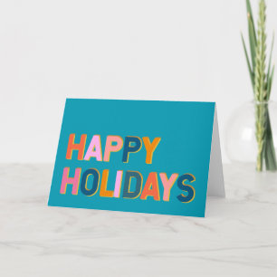 Happy Holidays Cute Colourful Blue Typography Card