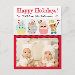 Happy Holidays Cute Colourful Kawaii Cookies Xmas Postcard
