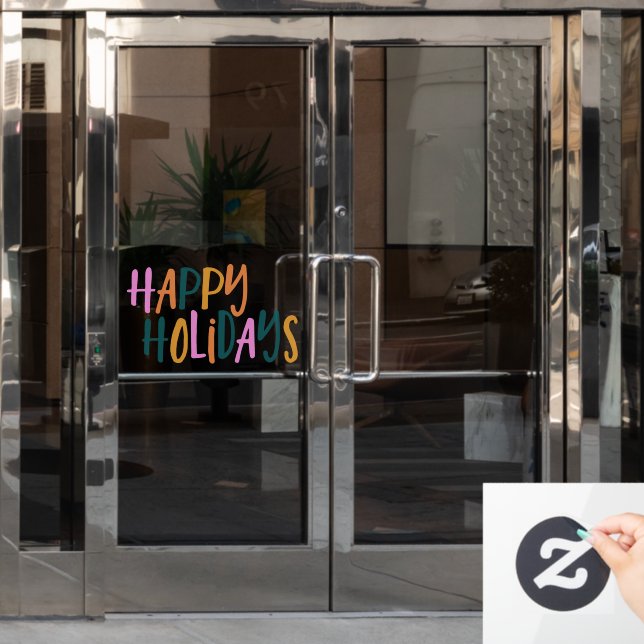 Happy Holidays | Cute Colourful Playful Typography Window Cling (Office Door)