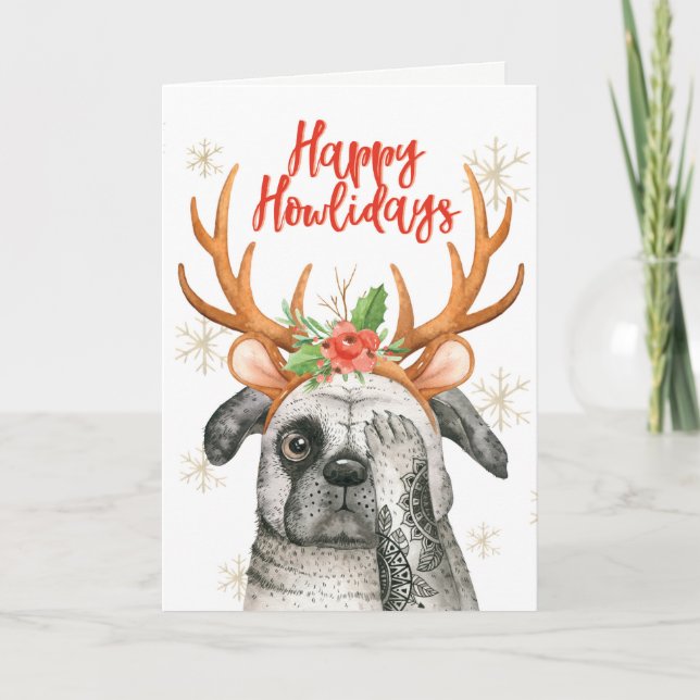 Happy Holidays Cute Dog Christmas Card (Front)