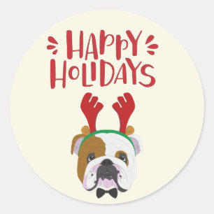 Happy Holidays - Cute English Bulldog Christmas Classic Round Sticker
