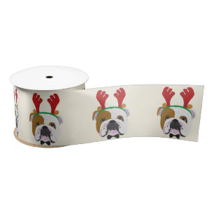 Happy Holidays - Cute English Bulldog Christmas Satin Ribbon