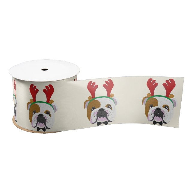 Happy Holidays - Cute English Bulldog Christmas Satin Ribbon (Spool)