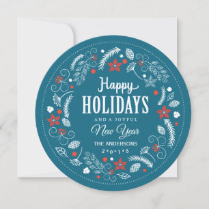HAPPY HOLIDAYS CUTE FLORAL WREATH HOLIDAY PHOTO