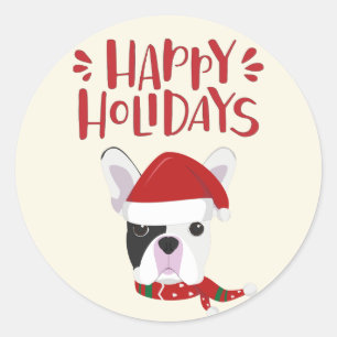 Happy Holidays - Cute French Bulldog Christmas Classic Round Sticker