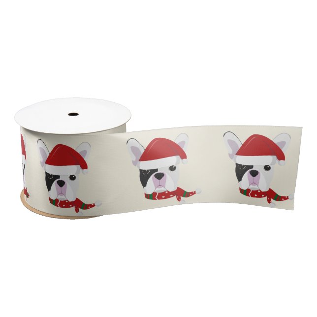 Happy Holidays - Cute French Bulldog Christmas Satin Ribbon (Spool)