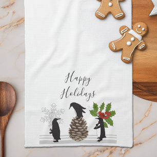 Happy Holidays Cute Funny Christmas Penguin Tea Towel