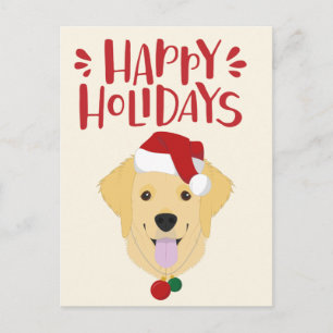 Happy Holidays - Cute Golden Retriever Christmas Postcard