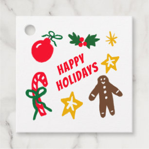 HAPPY HOLIDAYS Cute Hand-Drawn CUSTOM Favour Tags