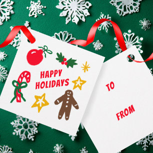 HAPPY HOLIDAYS Cute Hand-Drawn CUSTOM TO FROM Favour Tags