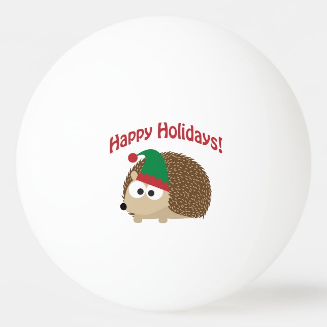 Happy Holidays Cute Hedgehog Christmas Elf Ping Pong Ball (Front)