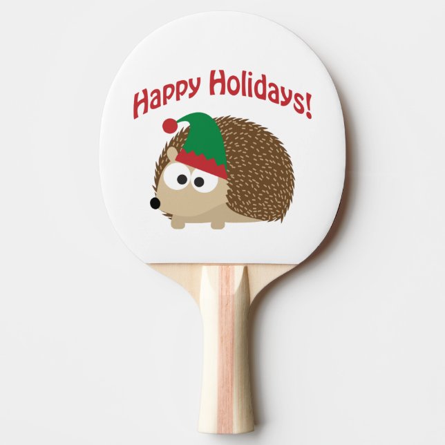 Happy Holidays Cute Hedgehog Christmas Elf Ping Pong Paddle (Front)