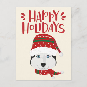 Happy Holidays - Cute Husky Christmas Postcard