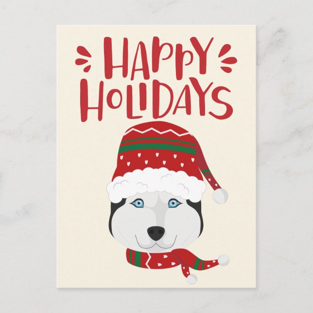 Happy Holidays - Cute Husky Christmas Postcard (Front)