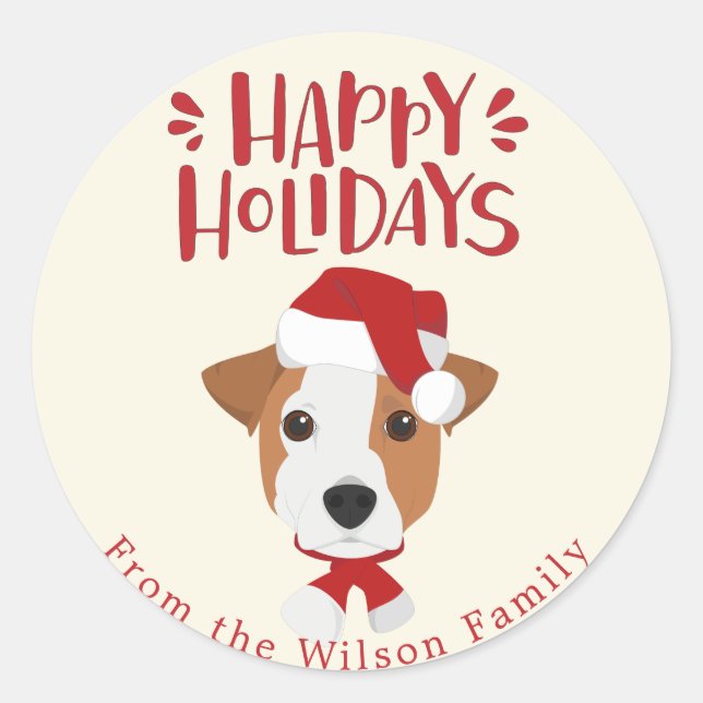 Happy Holidays - Cute Jack Russell Christmas Classic Round Sticker (Front)