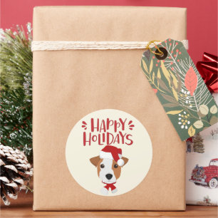 Happy Holidays - Cute Jack Russell Christmas Classic Round Sticker