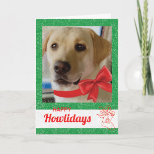 Happy Holidays Cute Labrador Dog and Red Bow Holiday Card