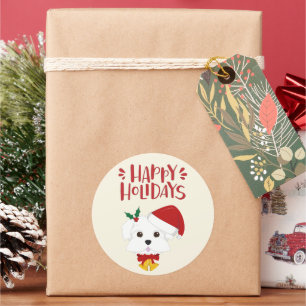Happy Holidays - Cute Maltese Christmas Classic Round Sticker