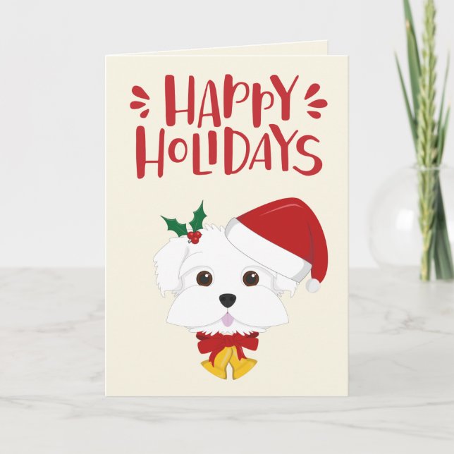 Happy Holidays - Cute Maltese Christmas Holiday Card (Front)