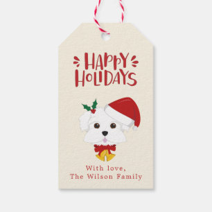 Happy Holidays - Cute Maltese Dog Christmas Gift Tags